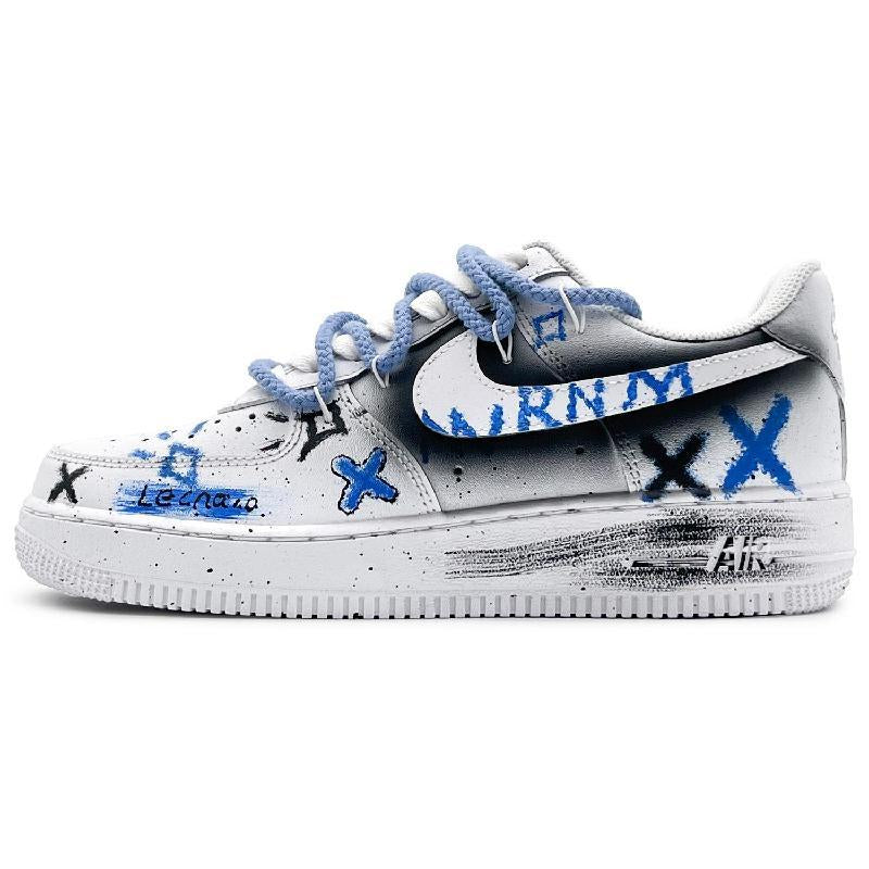 [Custom Crayon drawing 2.0 blue]  Air Force 1 Skateboarding Shoes Unisex Low-top White/Black/Blue