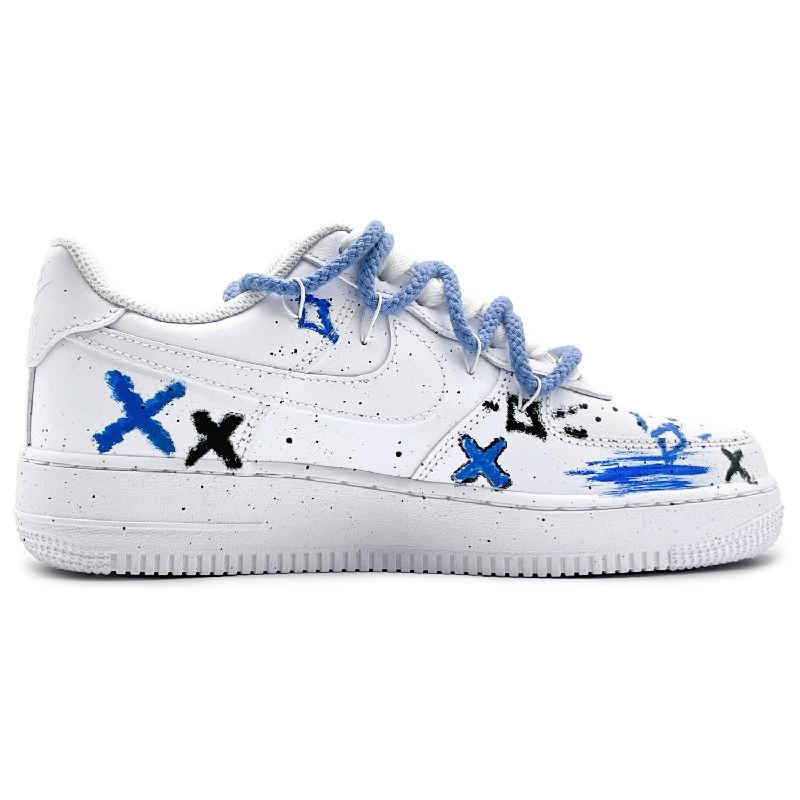 [Custom Crayon drawing 2.0 blue]  Air Force 1 Skateboarding Shoes Unisex Low-top White/Black/Blue