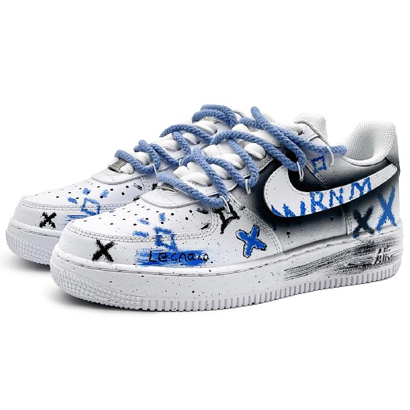 [Custom Crayon drawing 2.0 blue]  Air Force 1 Skateboarding Shoes Unisex Low-top White/Black/Blue