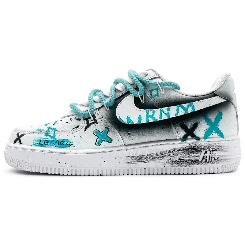 [Custom Crayon drawing 2.0 blue]  Air Force 1 Skateboarding Shoes Unisex Low-top White/black/cyan