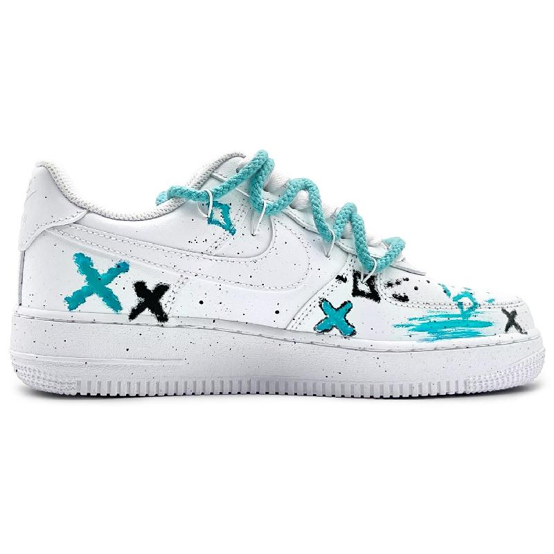 [Custom Crayon drawing 2.0 blue]  Air Force 1 Skateboarding Shoes Unisex Low-top White/black/cyan