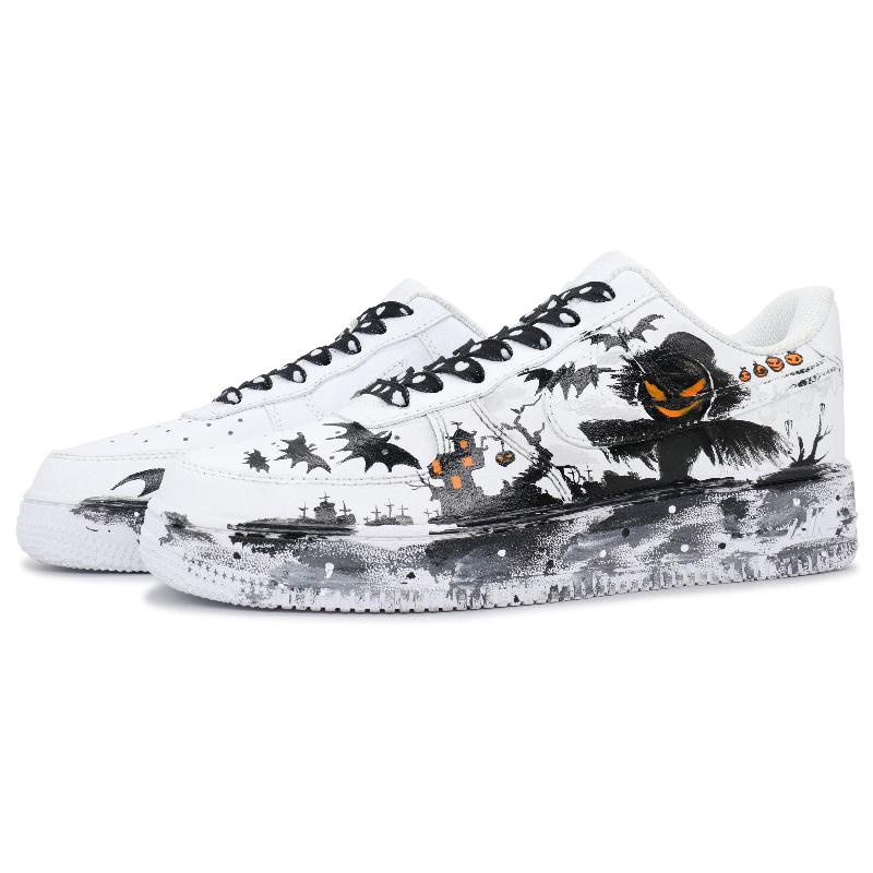 [Custom Mr. Pumpkin for men]  Air Force 1 Skateboard Shoes Men Low-Top Black/White/Orange