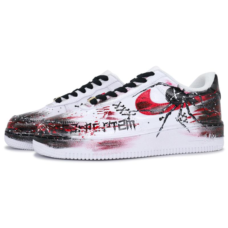 [Custom Under the male spider's web]  Air Force 1 Skateboard Shoes Men Low-Top Red/Black/White
