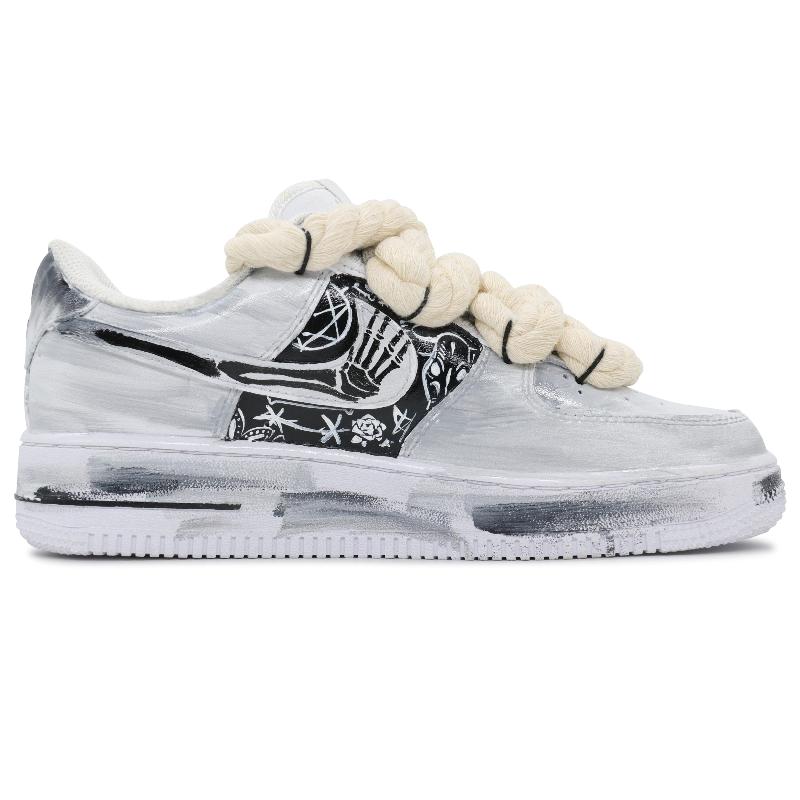 [Custom Men's steel bones]  Air Force 1 Skateboard Shoes Men Low-Top Black/Gray/Beige