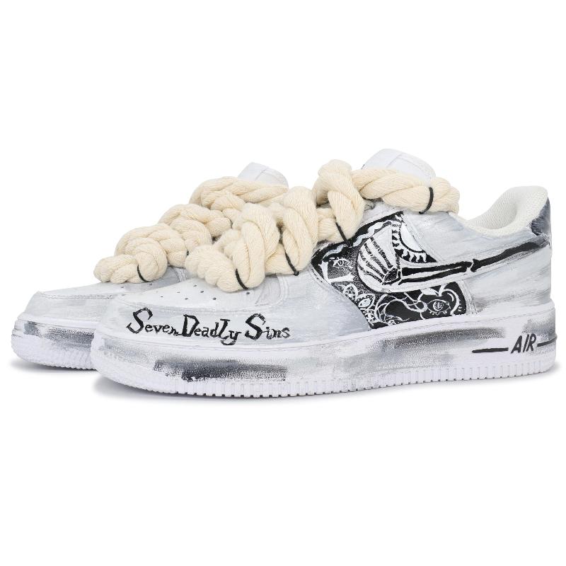 [Custom Men's steel bones]  Air Force 1 Skateboard Shoes Men Low-Top Black/Gray/Beige