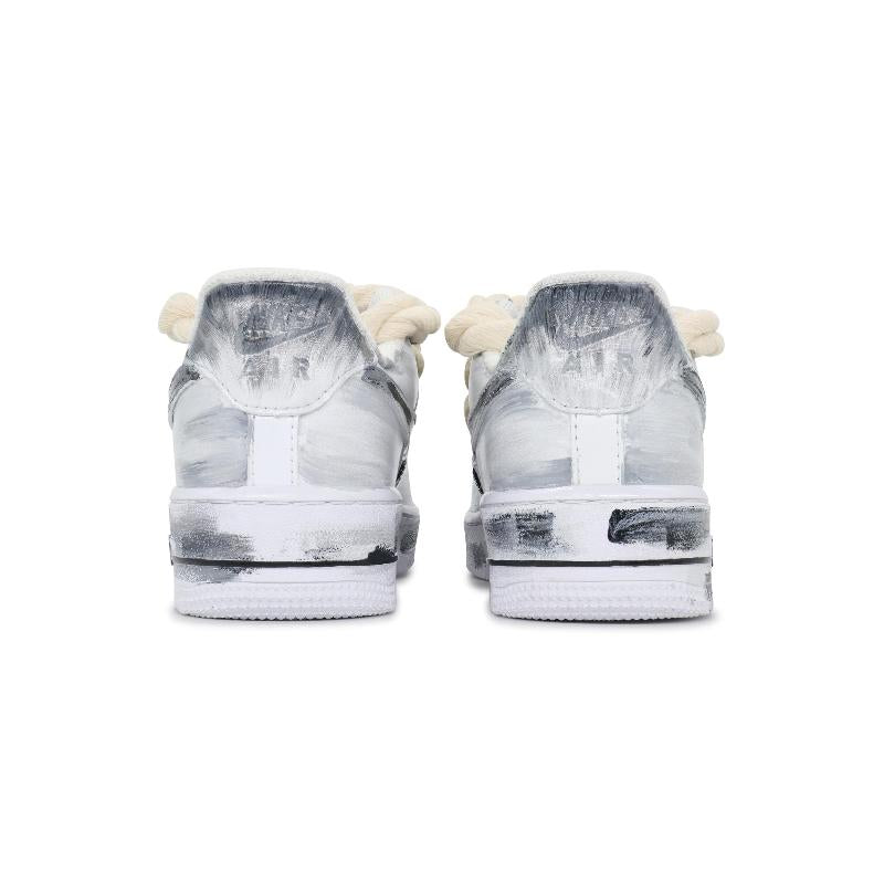 [Custom Men's steel bones]  Air Force 1 Skateboard Shoes Men Low-Top Black/Gray/Beige
