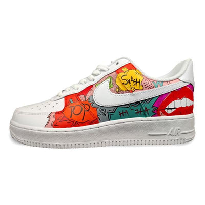 [Custom Men's graffiti in white and red]  Air Force 1 Skateboarding Shoes Men Low-top White/Red
