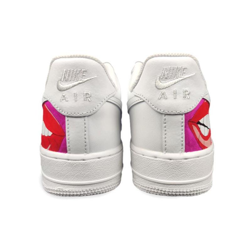 [Custom Men's graffiti in white and red]  Air Force 1 Skateboarding Shoes Men Low-top White/Red