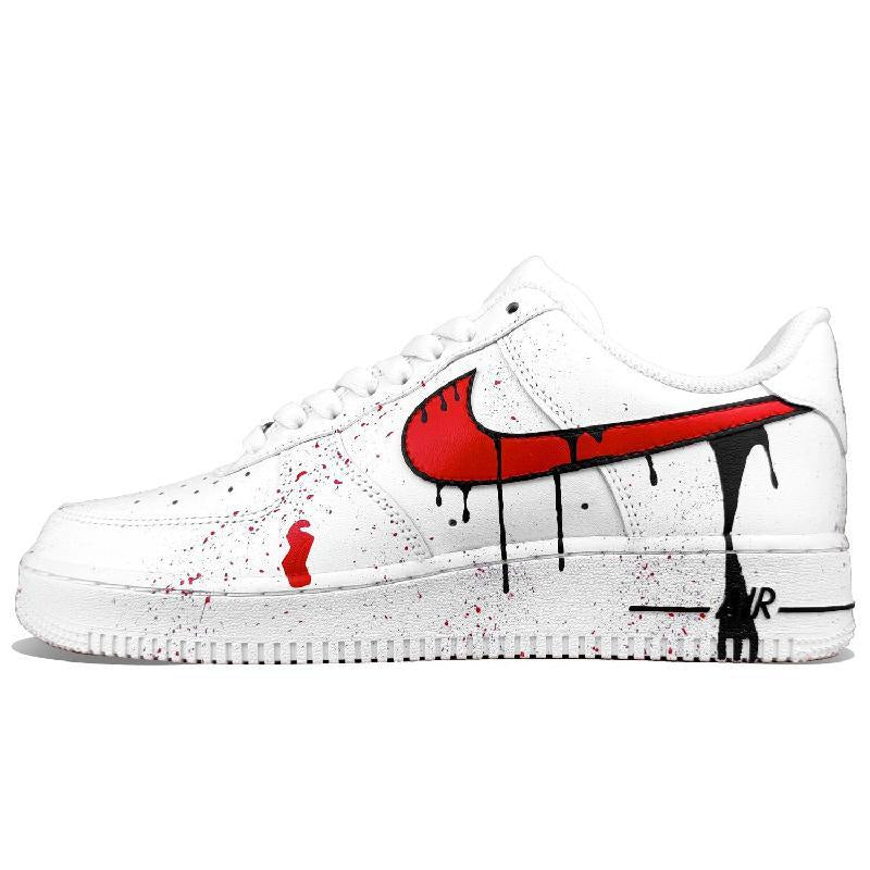 [Custom Chinese-style red hook ink-wash painting]  Air Force 1 Skateboarding Shoes Men Low-top Black/Red