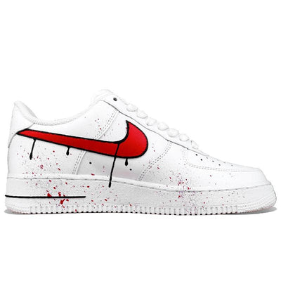 [Custom Chinese-style red hook ink-wash painting]  Air Force 1 Skateboarding Shoes Men Low-top Black/Red