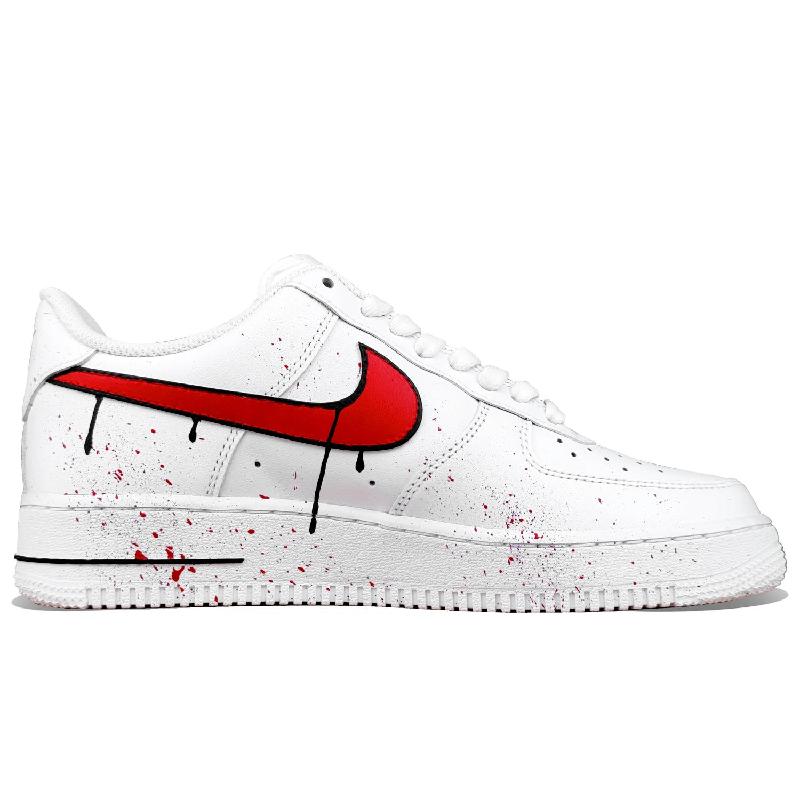 [Custom Chinese-style red hook ink-wash painting]  Air Force 1 Skateboarding Shoes Men Low-top Black/Red