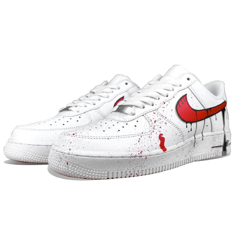 [Custom Chinese-style red hook ink-wash painting]  Air Force 1 Skateboarding Shoes Men Low-top Black/Red