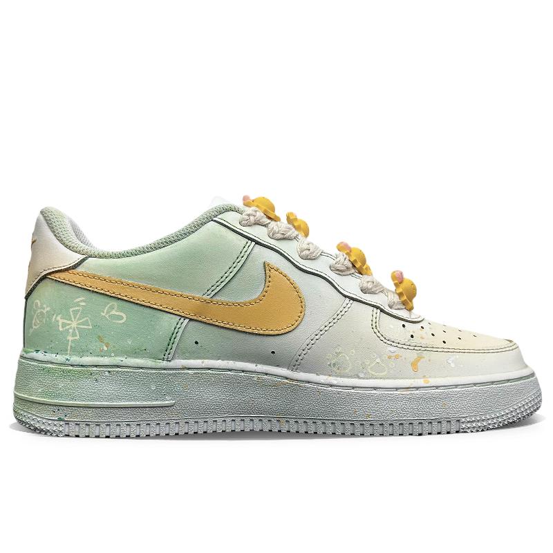[Custom Utopia]  Air Force 1 Skateboard Shoes Unisex Low-Top Green/Yellow
