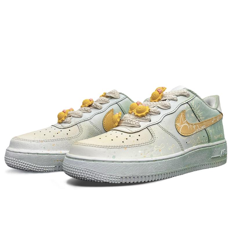[Custom Utopia]  Air Force 1 Skateboard Shoes Unisex Low-Top Green/Yellow