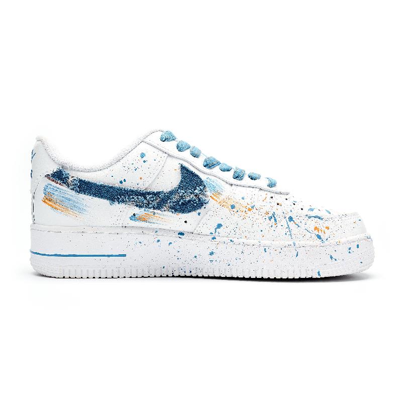[Custom Blue daisies]  Air Force 1 Skateboard Shoes Men Low-Top White