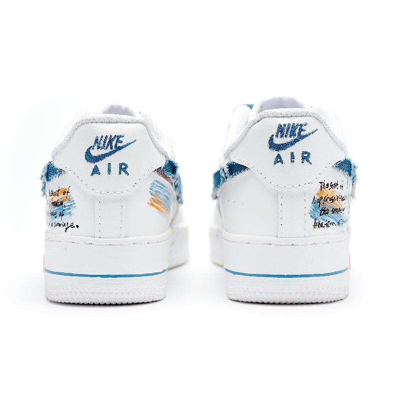 [Custom Blue daisies]  Air Force 1 Skateboard Shoes Men Low-Top White