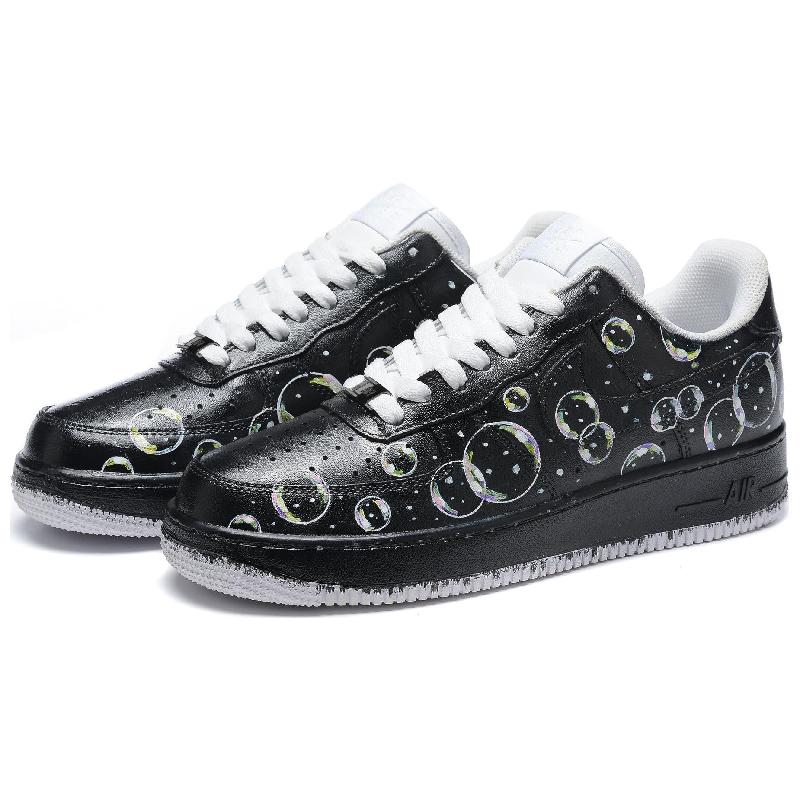 [Custom Men's graffiti bubble]  Air Force 1 Skateboarding Shoes Men Low-top Black