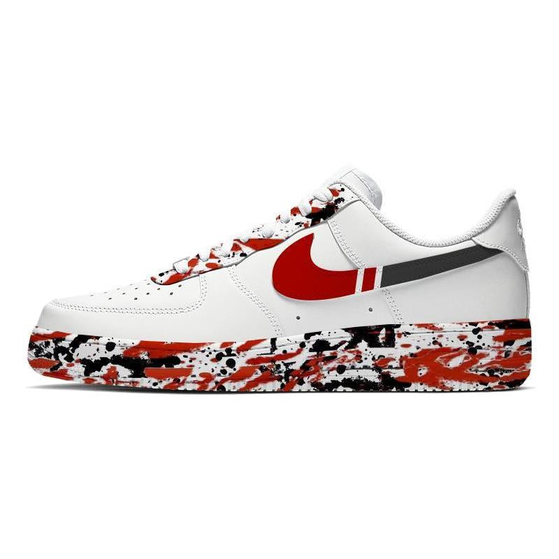 [Custom Red and black ink splashing]  Air Force 1 Skateboarding Shoes Men Low-top Black/Red/White