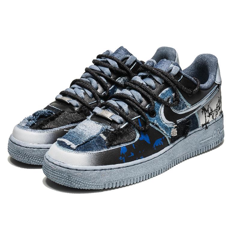 [Custom Ink marks leap]  Air Force 1 Skateboarding Shoes Men Low-top Black