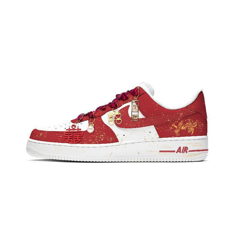 [Custom Male magpie]  Air Force 1 Skateboard Shoes Men Low-Top Red