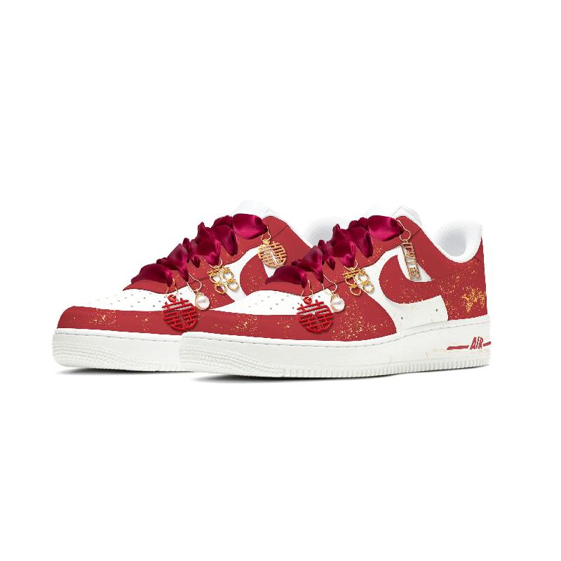 [Custom Male magpie]  Air Force 1 Skateboard Shoes Men Low-Top Red