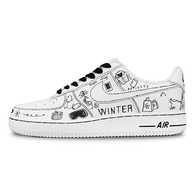 [Custom Men's graffiti warm winter white and black]  Air Force 1 Skateboarding Shoes Men