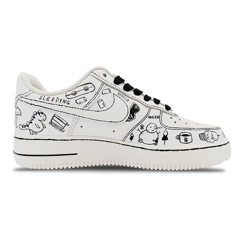 [Custom Men's graffiti warm winter white and black]  Air Force 1 Skateboarding Shoes Men