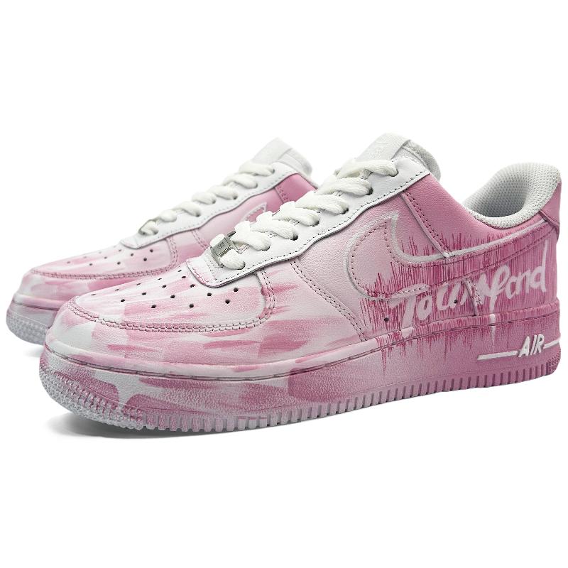 [Custom Pink frequency]  Air Force 1 Skateboard Shoes Unisex Low-Top White/Pink