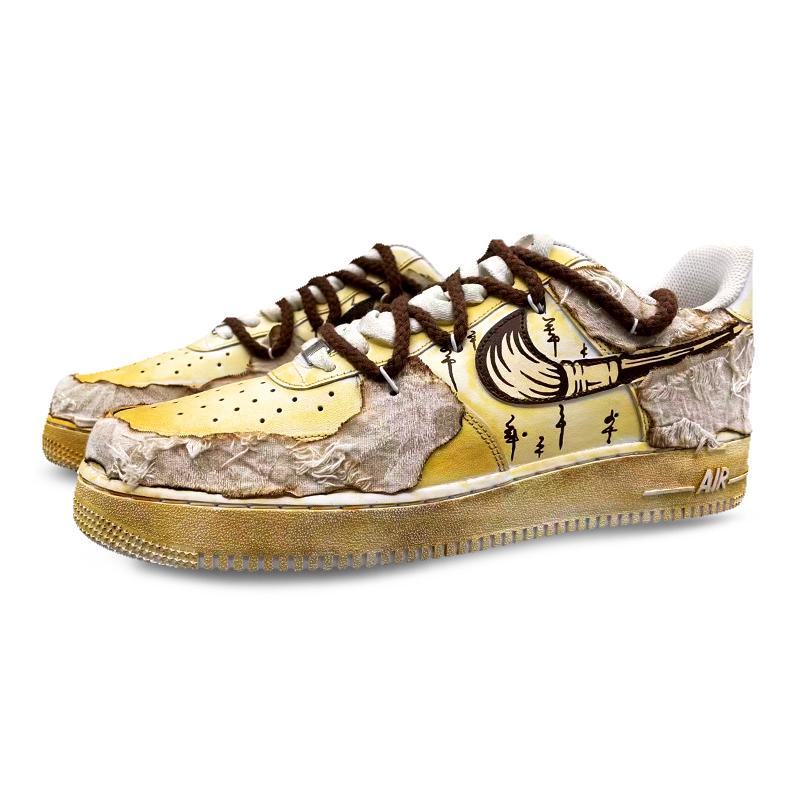 [Custom The men's classic is yellow and brown]  Air Force 1 Skateboarding Shoes Men Low-top Brown