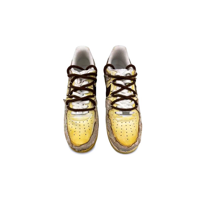 [Custom The men's classic is yellow and brown]  Air Force 1 Skateboarding Shoes Men Low-top Brown