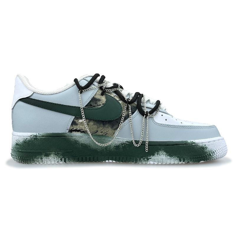 [Custom Men's style: Shanluan]  Air Force 1 Skateboarding Shoes Men Low-top Blue/Green/White