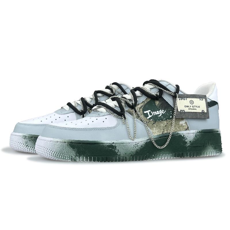 [Custom Men's style: Shanluan]  Air Force 1 Skateboarding Shoes Men Low-top Blue/Green/White