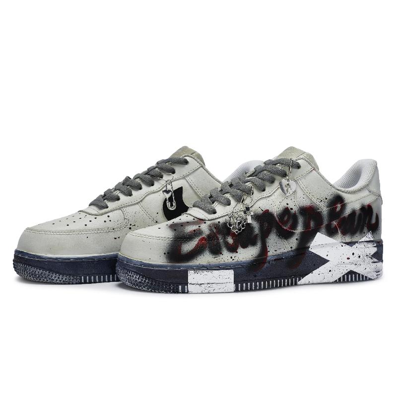 [Custom Diary of a Man's Escape]  Air Force 1 Skateboarding Shoes Men Low-top Grey/black