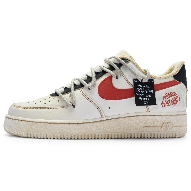 [Custom Men's perception beige and red]  Air Force 1 Skateboarding Shoes Men