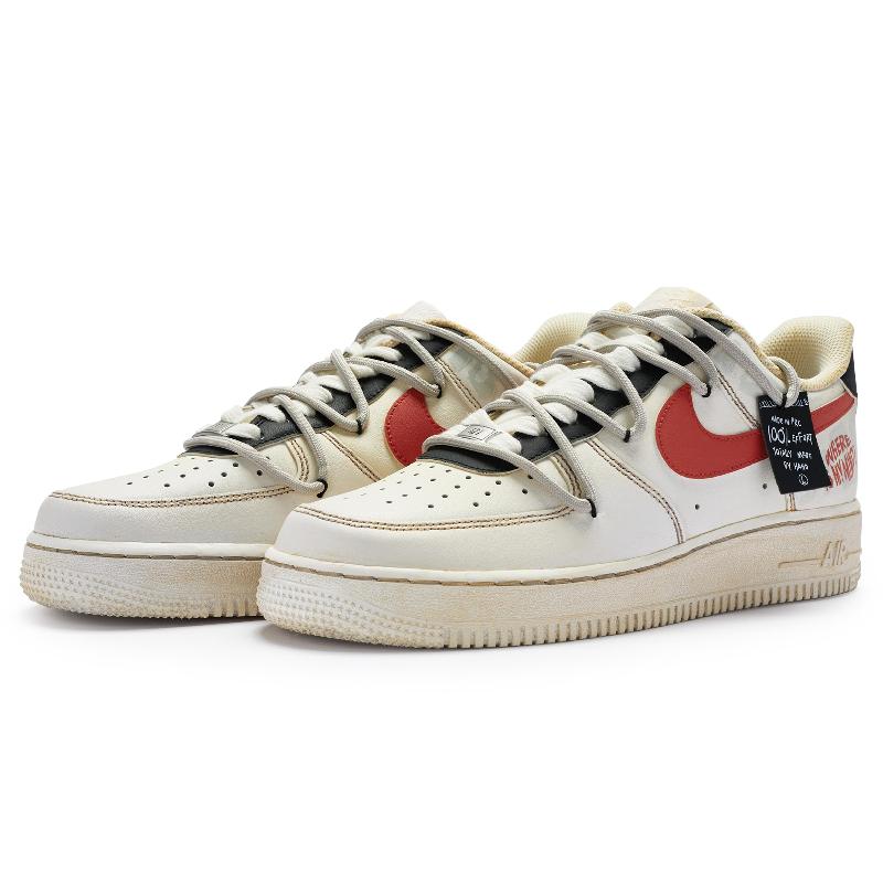 [Custom Men's perception beige and red]  Air Force 1 Skateboarding Shoes Men