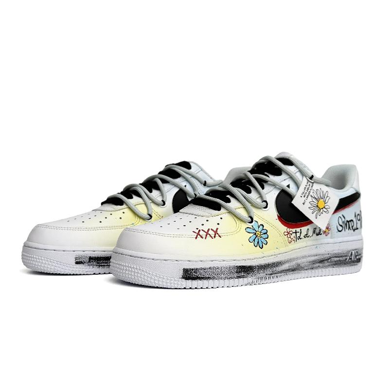 [Custom Daisy Appointment Men's black and White style]  Air Force 1 Skateboarding Shoes Men