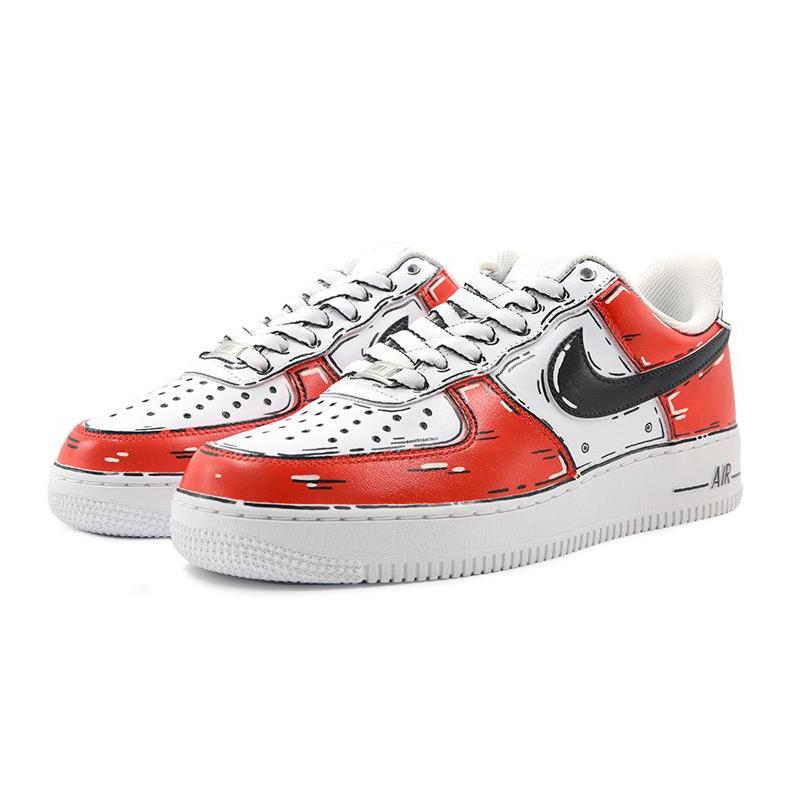 [Custom Male 2D red mecha QD]  Air Force 1 Skateboarding Shoes Men Low-top Red/White