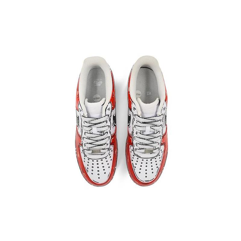 [Custom Male 2D red mecha QD]  Air Force 1 Skateboarding Shoes Men Low-top Red/White