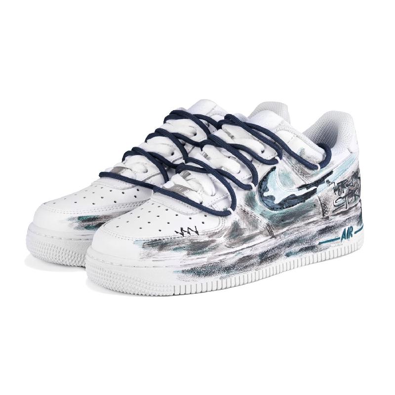 [Custom Male star trails]  Air Force 1 Skateboarding Shoes Men Low-top Gray/White/Green