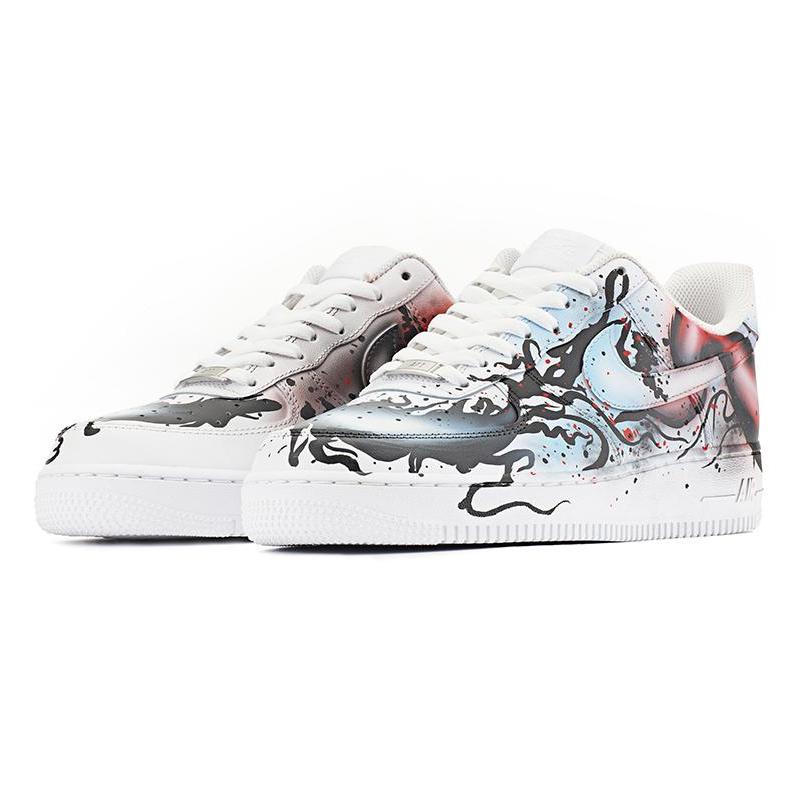 [Custom AF1 Men's Venom is black, white and red]  Air Force 1 Skateboarding Shoes Men