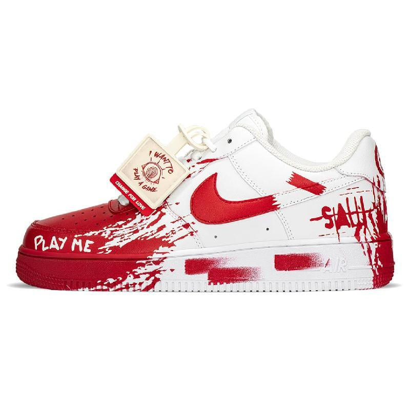 [Custom AF Chainsaw Horror]  Air Force 1 Skateboard Shoes Unisex Low-Top White/Red