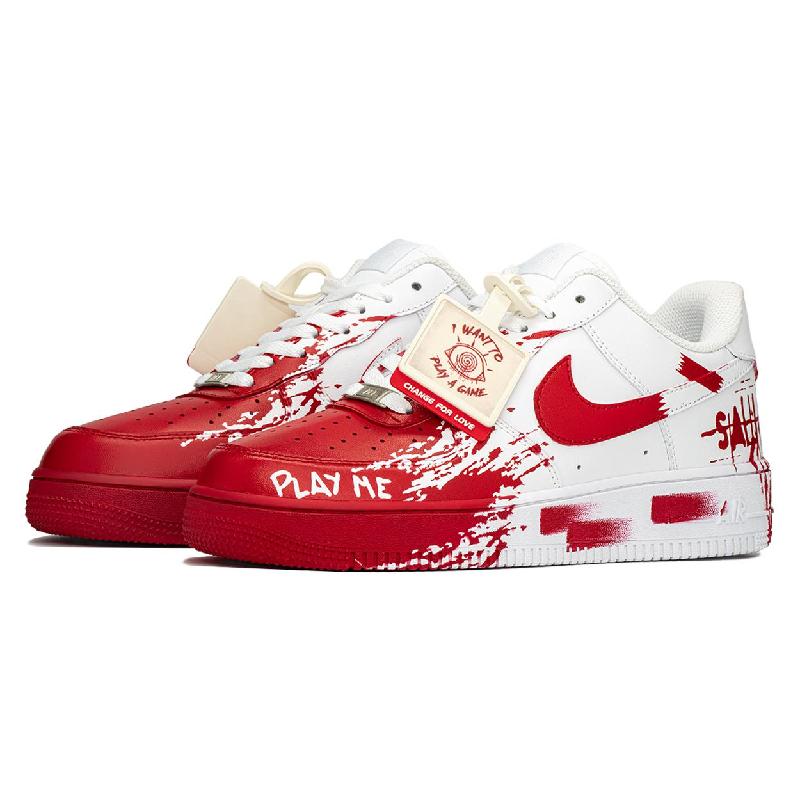 [Custom AF Chainsaw Horror]  Air Force 1 Skateboard Shoes Unisex Low-Top White/Red