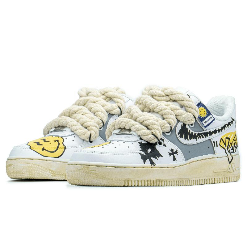 [Custom AF Smiling Face Graffiti ]  Air Force 1 Skateboarding Shoes Men