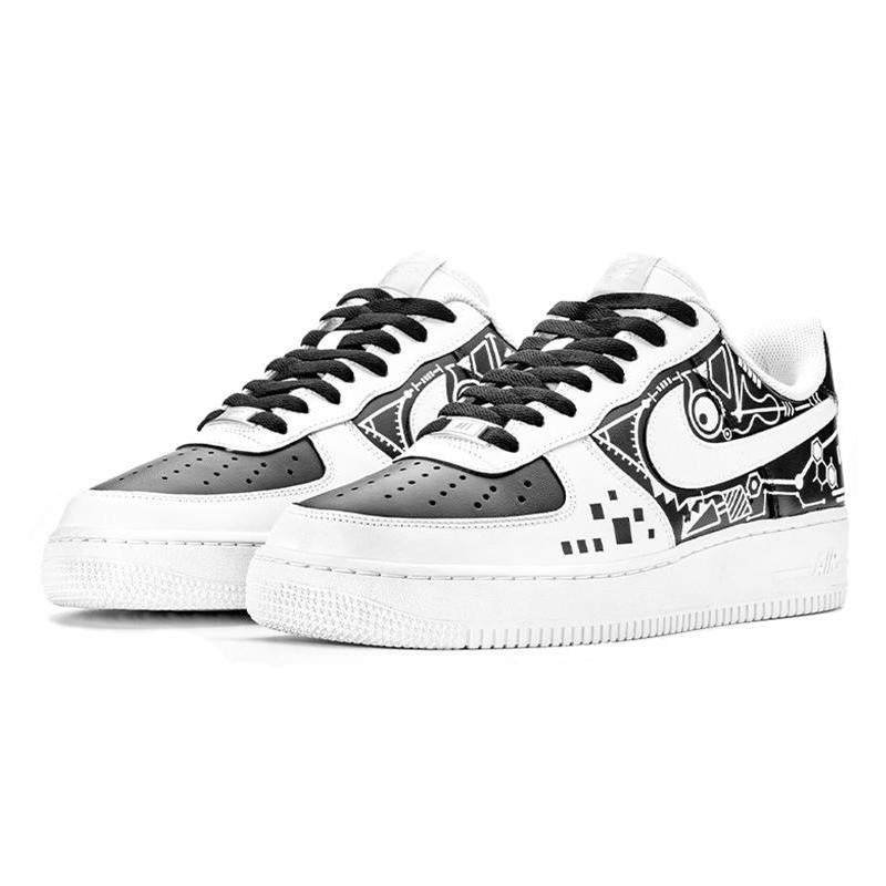 [Custom Male panda mechanical shark for graduation season]  Air Force 1 Skateboarding Shoes Men Low-top Black/White