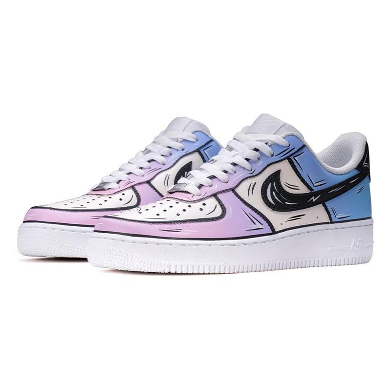[Custom Cotton candy 2D blue and white powder]  Air Force 1 Skateboarding Shoes Men
