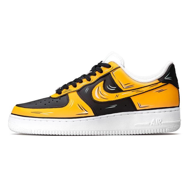[Custom Wudang 2D black and Yellow]  Air Force 1 Skateboarding Shoes Men Low-top Black/Yellow