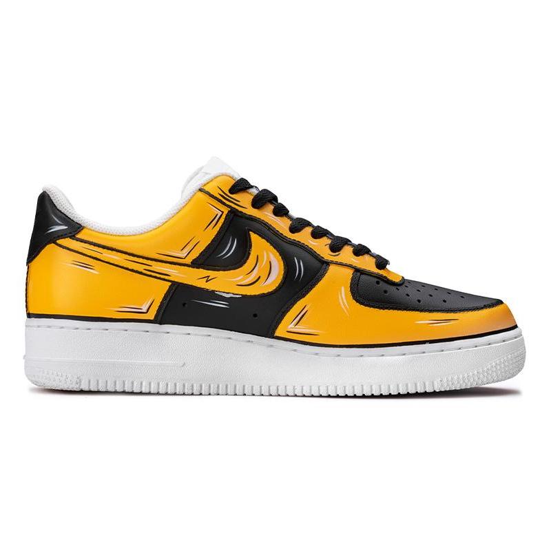 [Custom Wudang 2D black and Yellow]  Air Force 1 Skateboarding Shoes Men Low-top Black/Yellow
