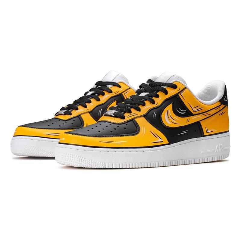 [Custom Wudang 2D black and Yellow]  Air Force 1 Skateboarding Shoes Men Low-top Black/Yellow