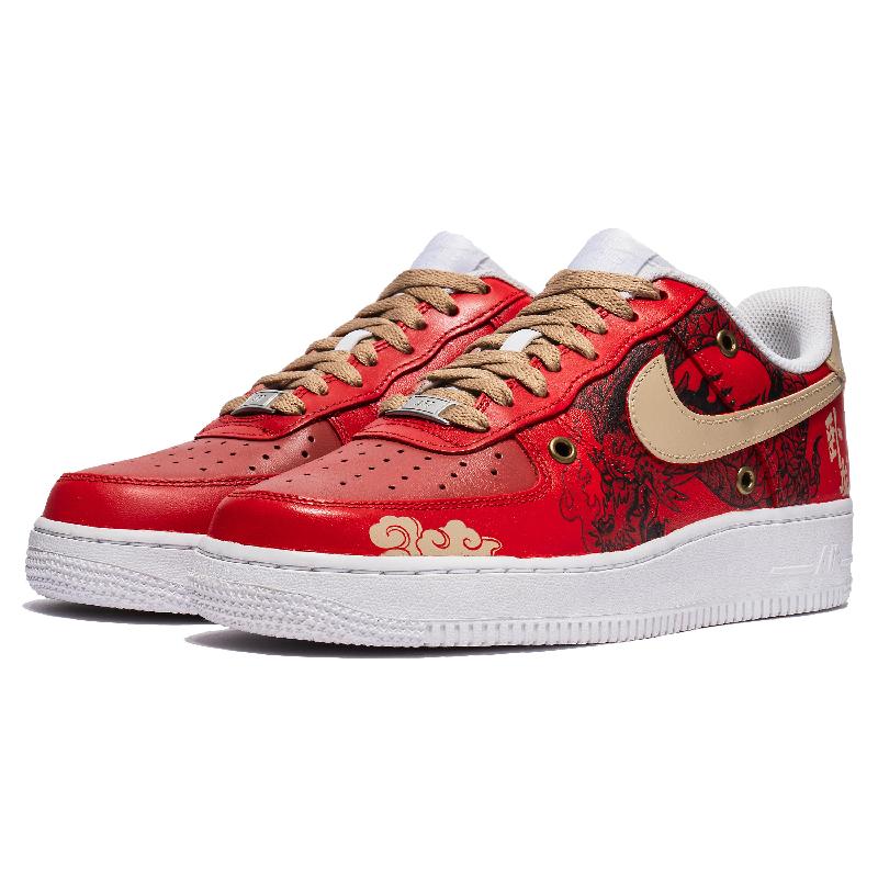 [Custom Men's Wolong White and red]  Air Force 1 Skateboarding Shoes Men
