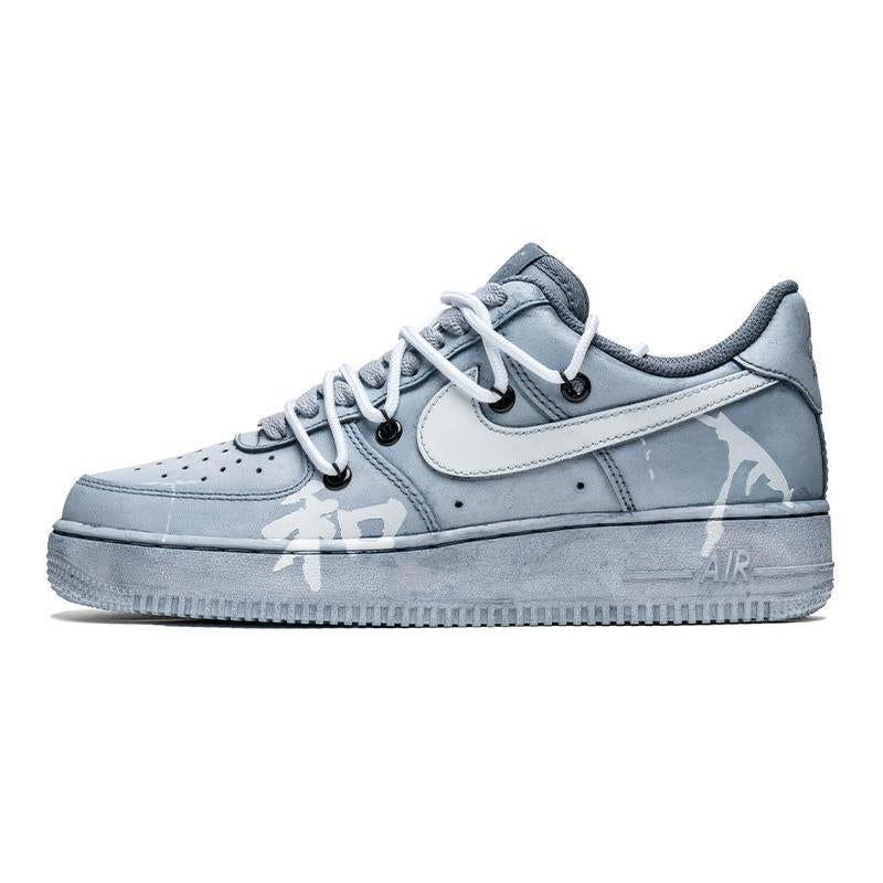 [Custom Men's style and light blue]  Air Force 1 Skateboarding Shoes Men Low-top Light Blue